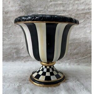 MacKenzie-Childs Courtly Stripe & Check Tabletop Urn 7.25" Tall Resin New No Box